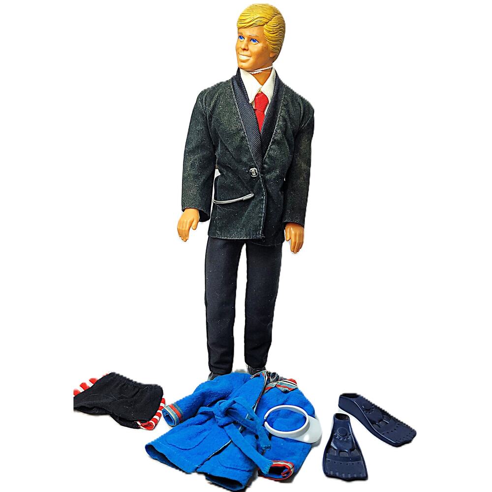 Vintage 1983 Ken in Classic Blue Velvet Suit, white Shirt & Red Tie w/Swim Wear